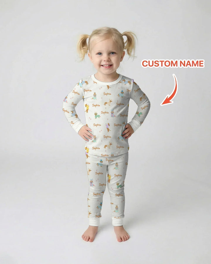 Custom Name Easter Dachshund Bamboo Two Piece Long Sleeve Pajama Set