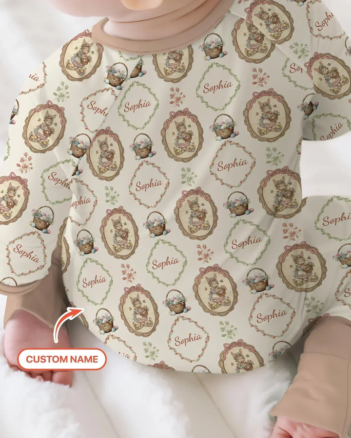 Vintage Bunny Easter Custom Name Mommy & Me Matching Bamboo Convertible Zippy
