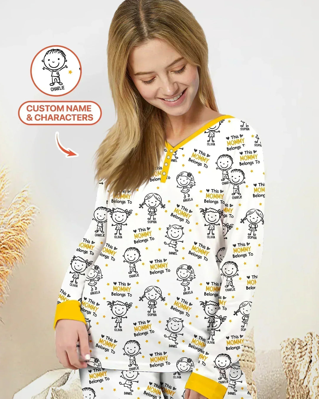 Custom Name "This Mommy Belongs To" Doodle Bamboo Women Pajama Set