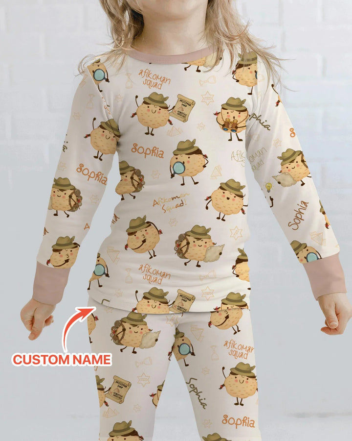 Custom Name Passover Afikoman Bamboo Two Piece Long Sleeve Pajama Set