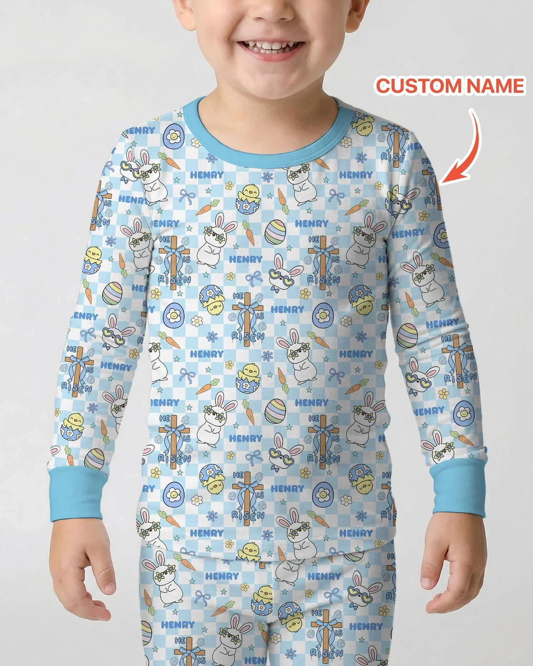 Custom Name Retro Easter Bamboo Two Piece Long Sleeve Pajama Set