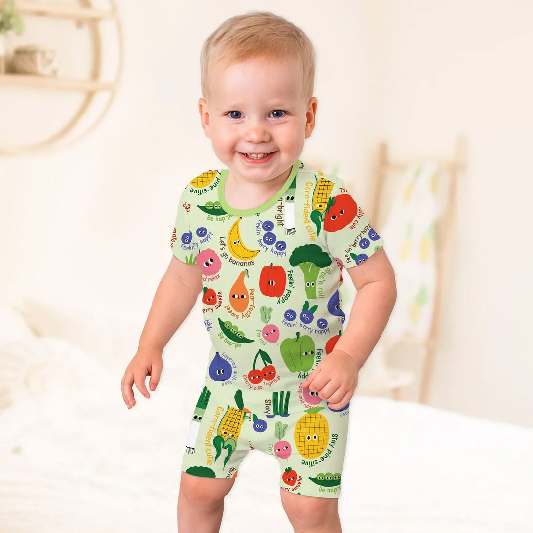 Little Veggie Garden Bamboo Two Piece Short Sleeve Shorts Pajama Set