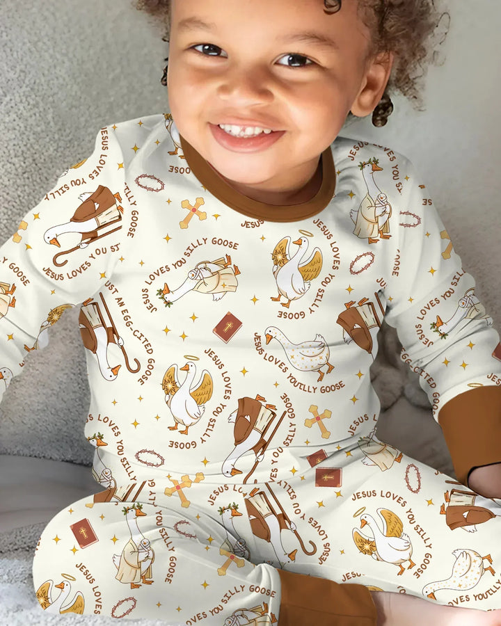 Jesus Loves You Silly Goose Bamboo Two Piece Long Sleeve Pajama Set