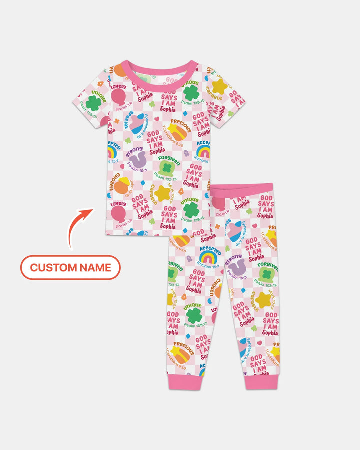God Says I Am St. Patrick’s Day Custom Name Family Matching Bamboo Two Piece Short Sleeve Pajama Set