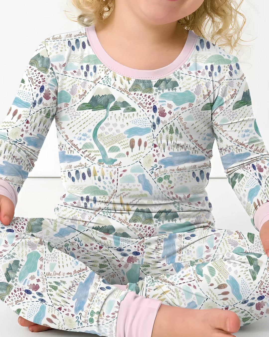 Whimsical Psalms 23 Map Bamboo Two Piece Long Sleeve Pajama Set