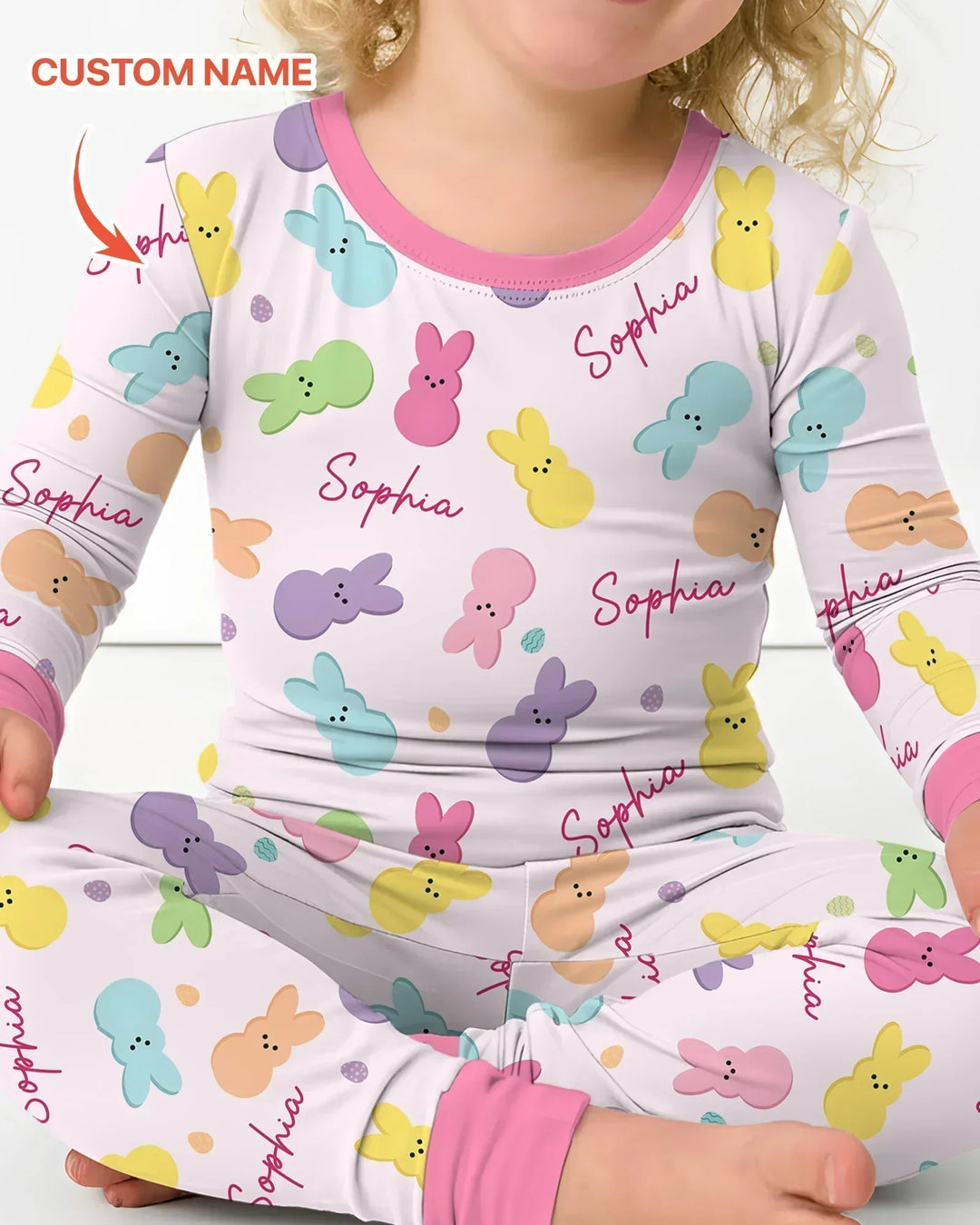 Personalized Easter Bunnies Family Matching Bamboo Two Piece Long Sleeve Pajama Set