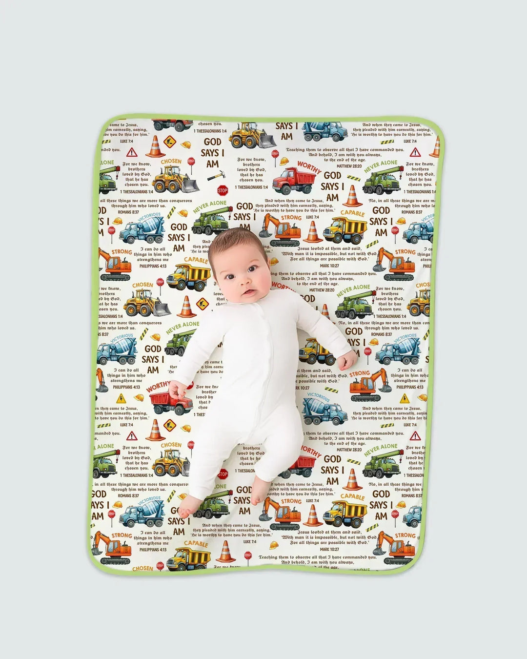 Bible Verse Construction Trucks Bamboo Blanket