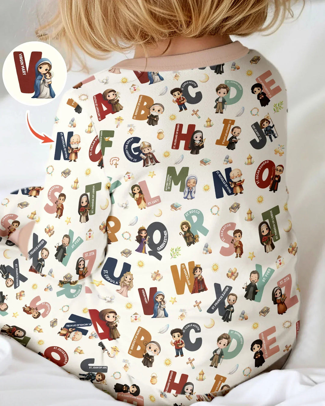 Catholic Saint ABCs Bamboo Two Piece Long Sleeve Pajama Set