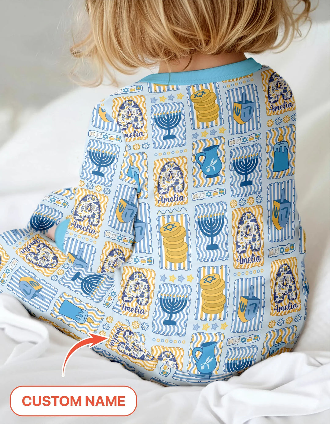 Custom Name Hanukkah Wonderland Bamboo Two Piece Long Sleeve Pajama Set