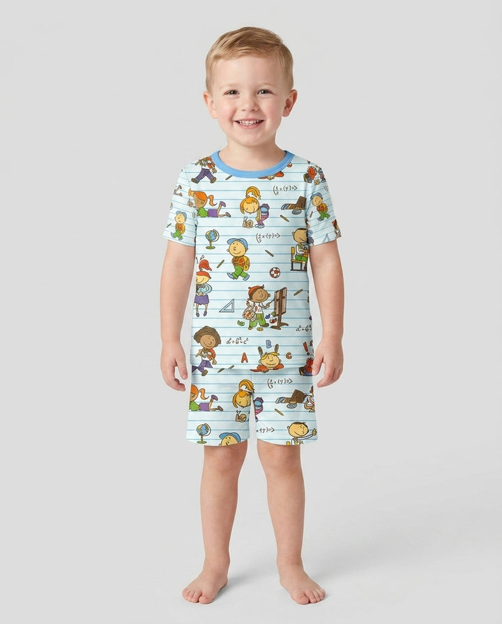 School Days Adventure Bamboo Two Piece Short Sleeve Shorts Pajama Set