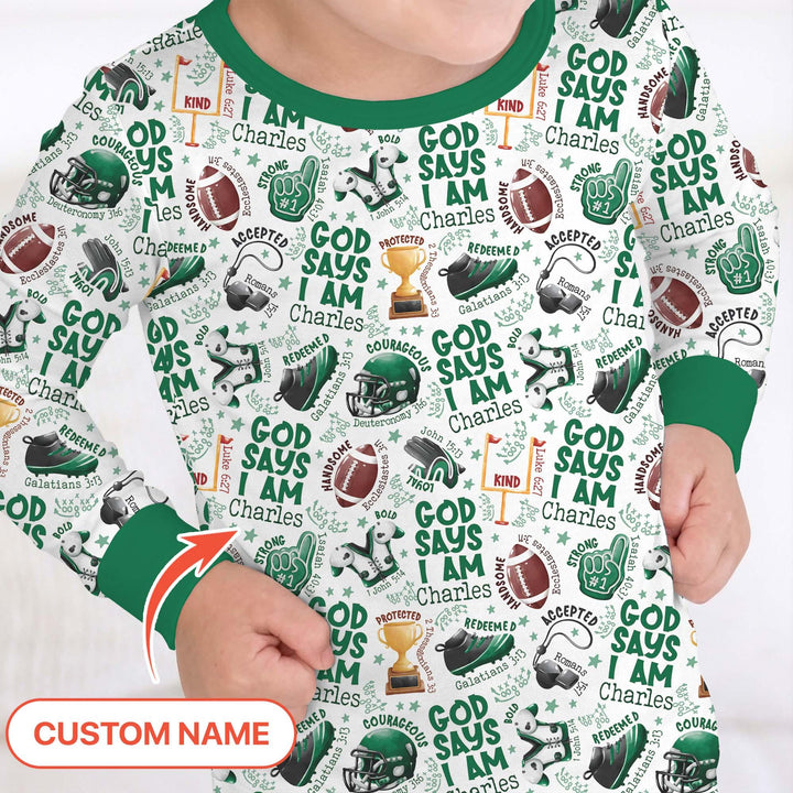 God Says I Am Touch Down Time Custom Name Bamboo Two Piece Long Sleeve Pajama Set