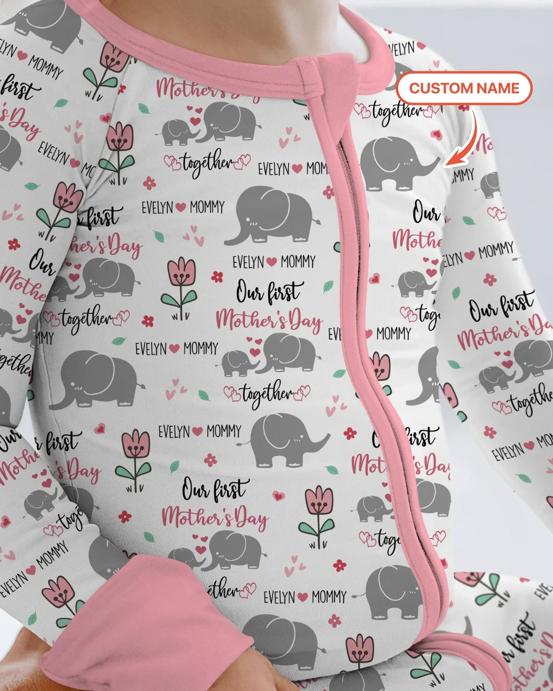 Custom Name Elephant Our First Mother's Day Bamboo Convertible Zippy