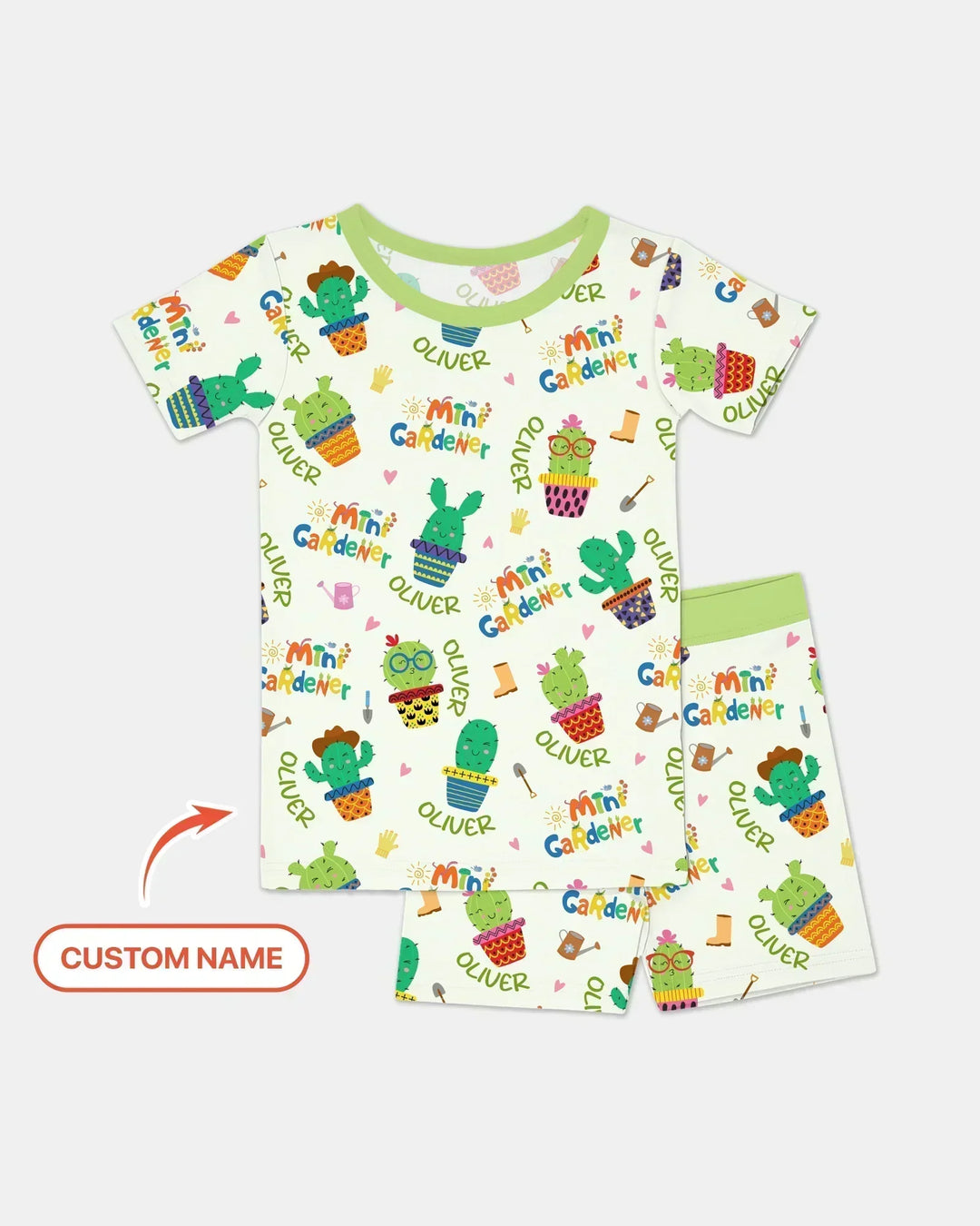 Custom Name Mini Gardener Bamboo Two Piece Short Sleeve Shorts Pajama Set