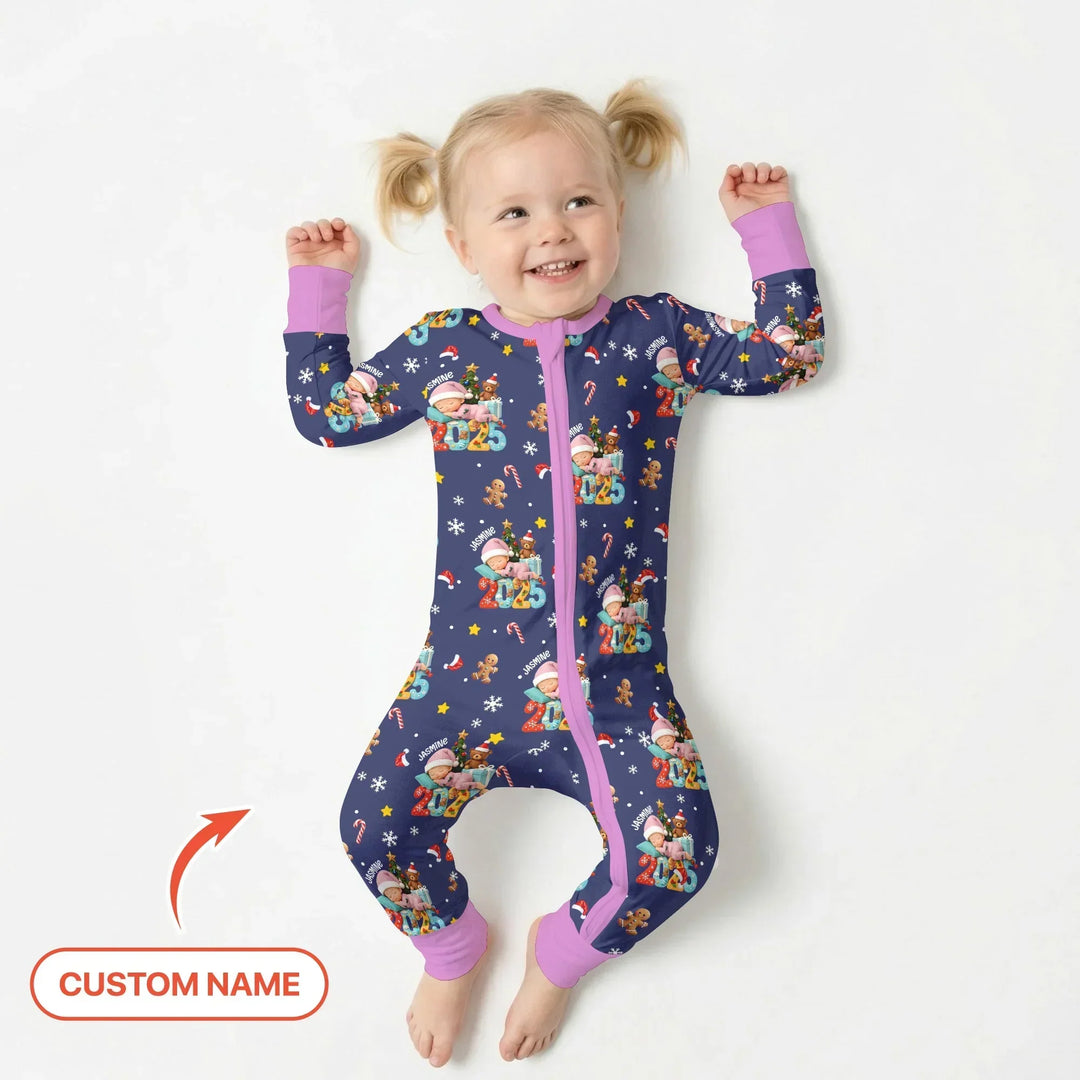 Custom Name Baby Girl's First Christmas Bamboo Convertible Zippy