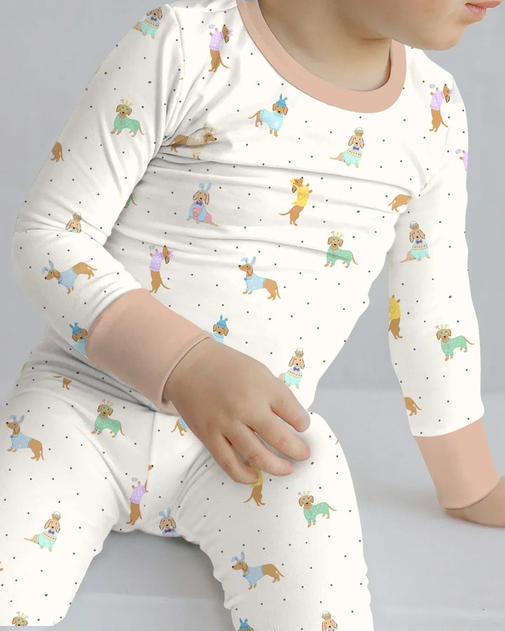 Easter Dachshund Bamboo Two Piece Long Sleeve Pajama Set