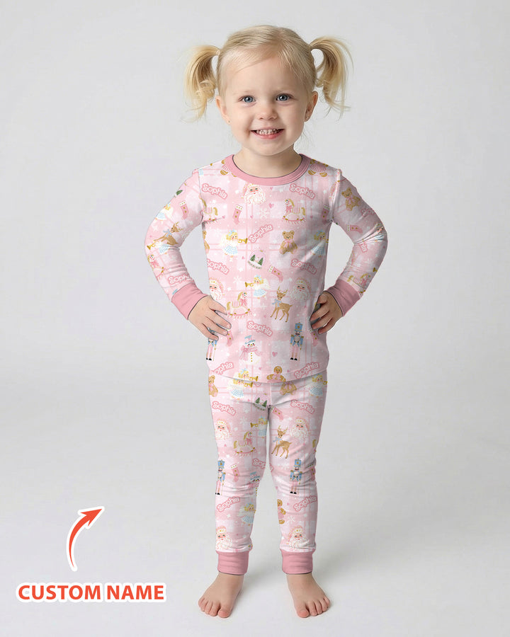 Custom Name Winter Wonderland Bamboo Two Piece Long Sleeve Pajama Set