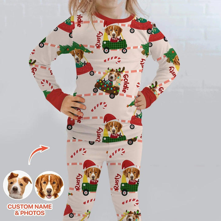 Custom Pet Photo Christmas Tikes Car Bamboo Two Piece Long Sleeve Pajama Set
