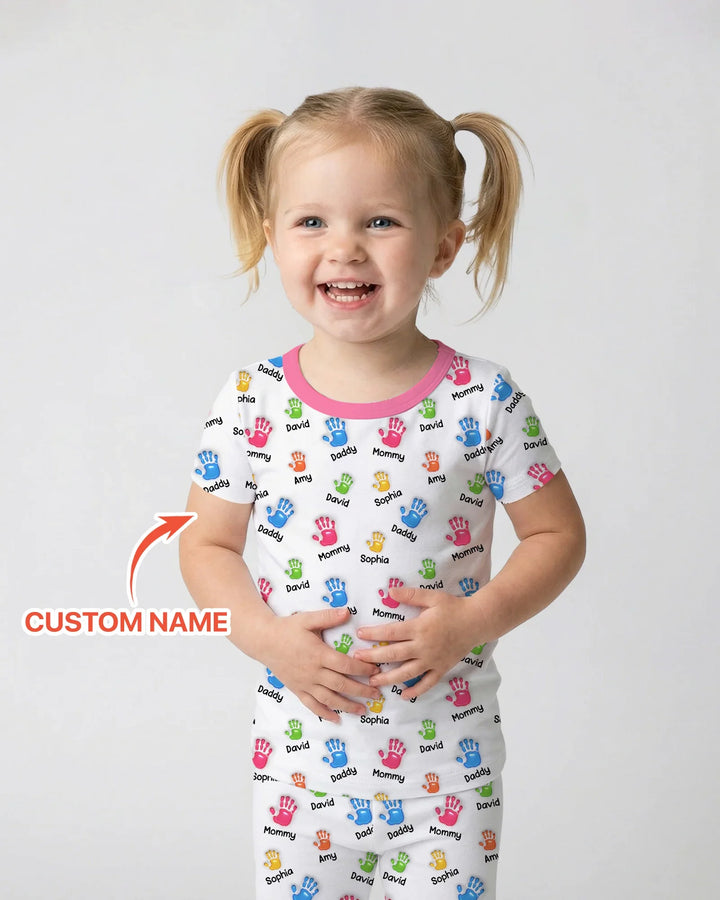 First Mother Day - Handprints Bamboo Two Piece Short Sleeve Pajama Set