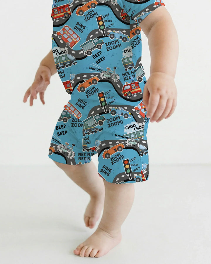 Zoom Zoom Beep Beep Bamboo Two Piece Short Sleeve Shorts Pajama Set