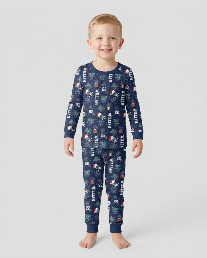 Custom Name Hockey Holiday Bamboo Two Piece Long Sleeve Pajama Set