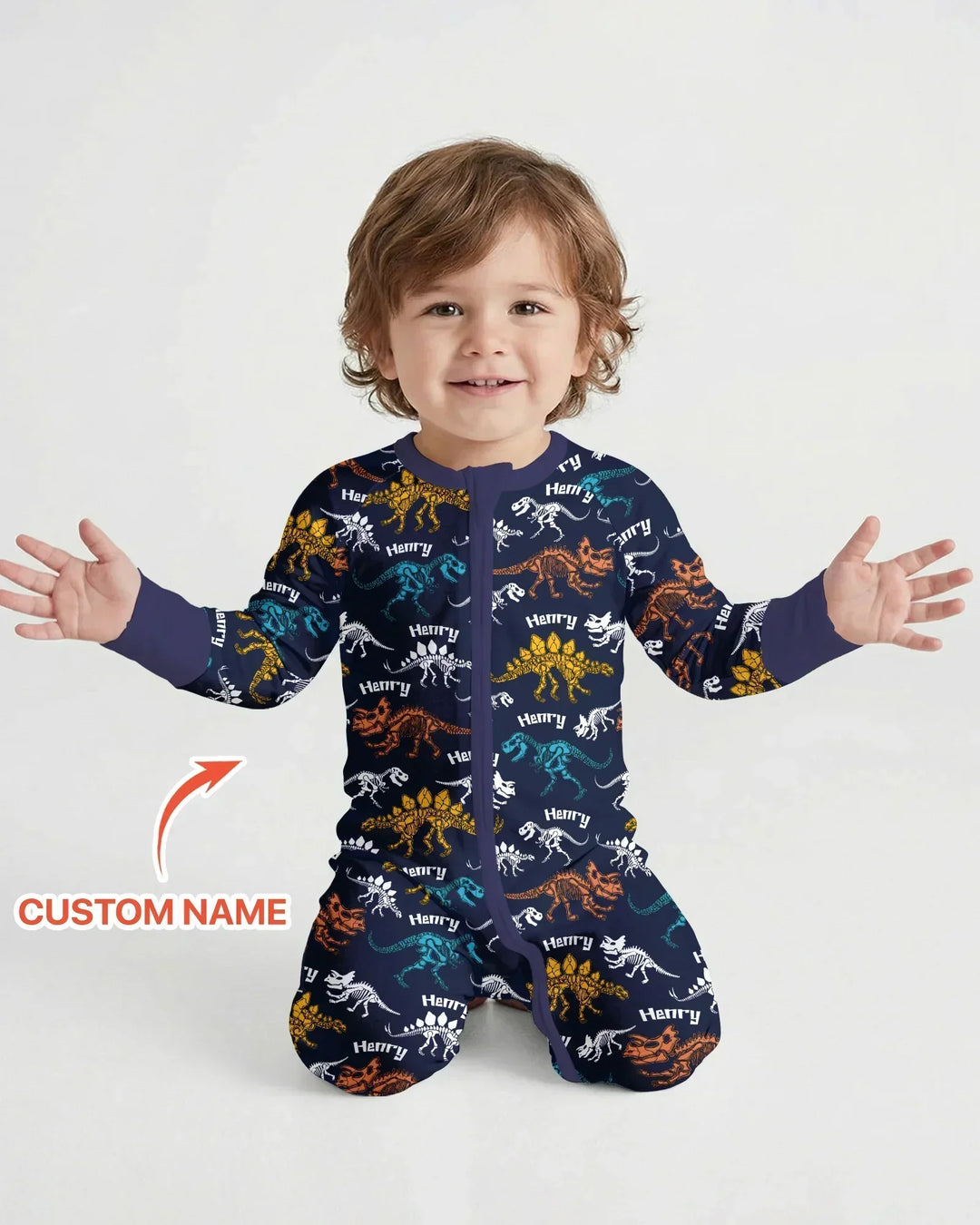 Dino Bones Parade Custom Name Bamboo Convertible Zippy