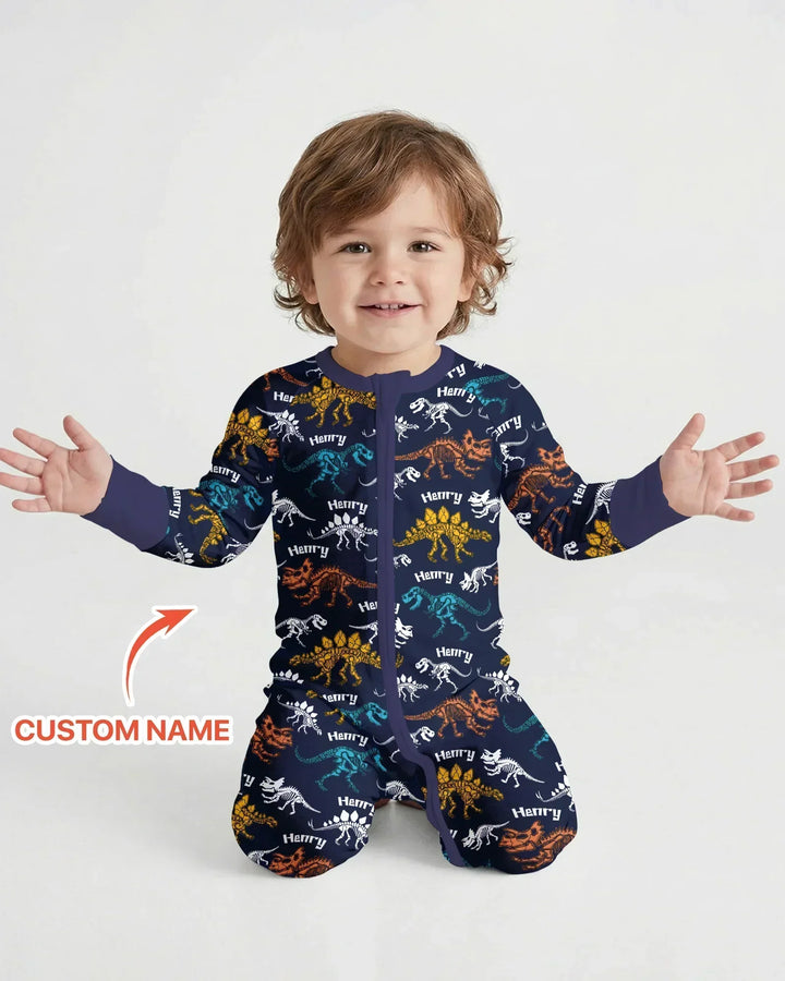 Dino Bones Parade Custom Name Bamboo Convertible Zippy