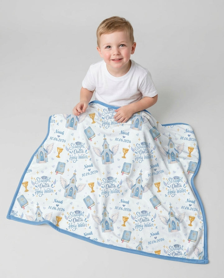Custom Name Baptism Christening Straight Outta Holy Water Bamboo Blanket