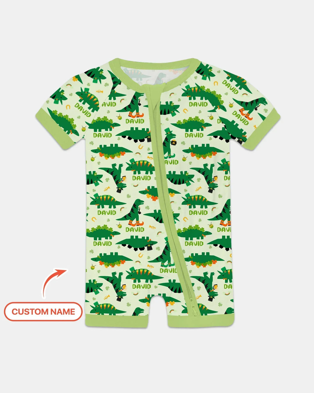 St. Patrick's Day Dinosaurs Custom Bamboo Shorty Zippy