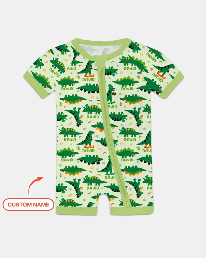 St. Patrick's Day Dinosaurs Custom Bamboo Shorty Zippy