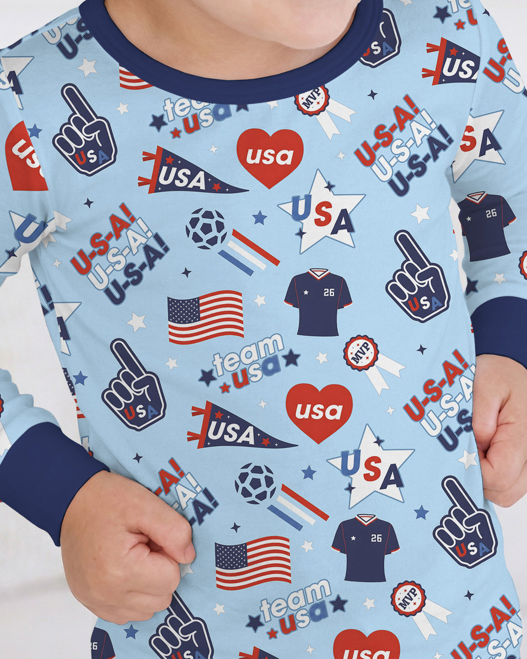 Soccer Party Team USA Bamboo Two Piece Long Sleeve Pajama Set