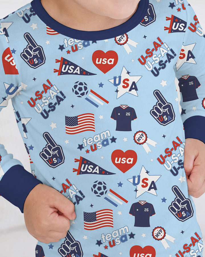 Soccer Party Team USA Bamboo Two Piece Long Sleeve Pajama Set