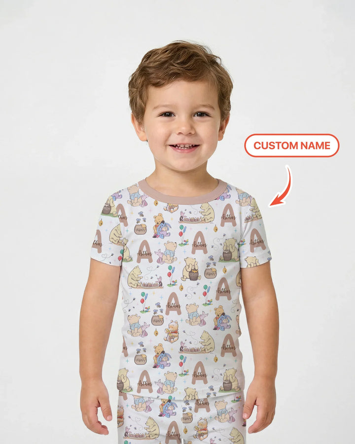 Honey Bear Monogram Bamboo Two Piece Short Sleeve Pajama Set