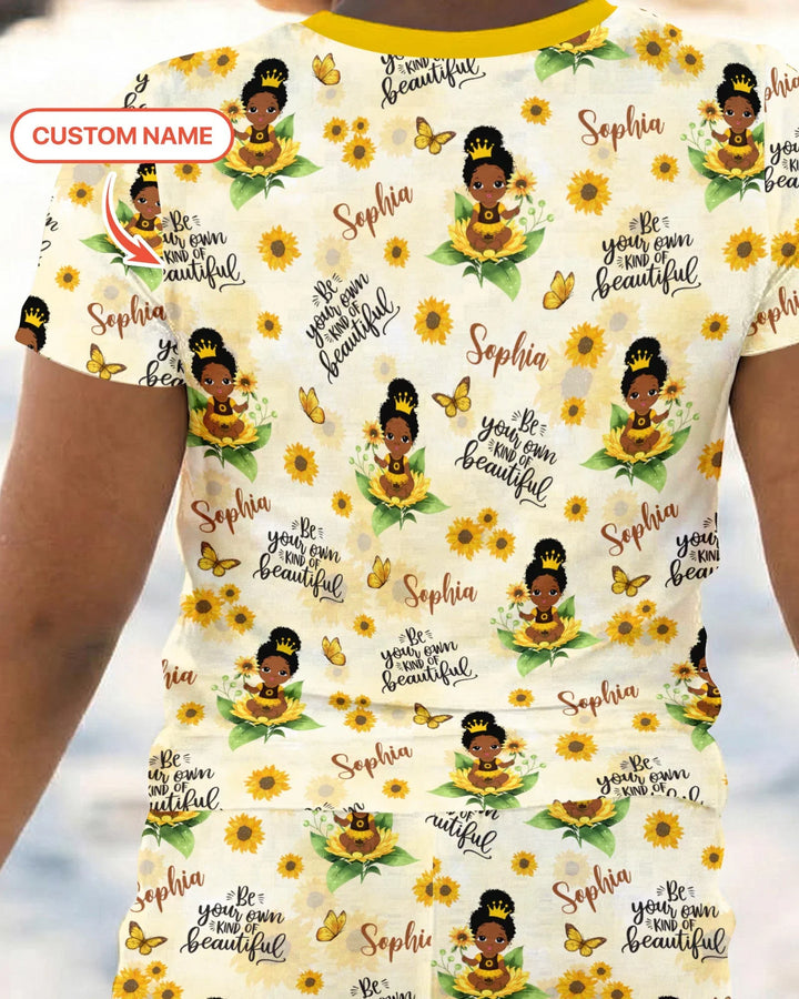 Custom Name Sunflower Queen Bamboo Two Piece Short Sleeve Pajama Set