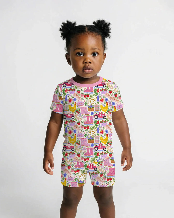 Farm Life Mommy & Me Matching Bamboo Two Piece Short Sleeve Shorts Pajama Set