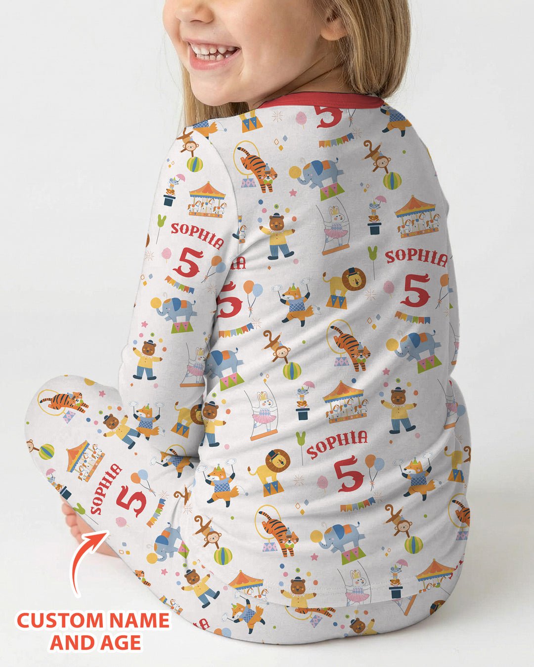 Custom Name Birthday Circus Bamboo Two Piece Long Sleeve Pajama Set