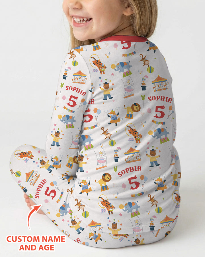 Custom Name Birthday Circus Bamboo Two Piece Long Sleeve Pajama Set