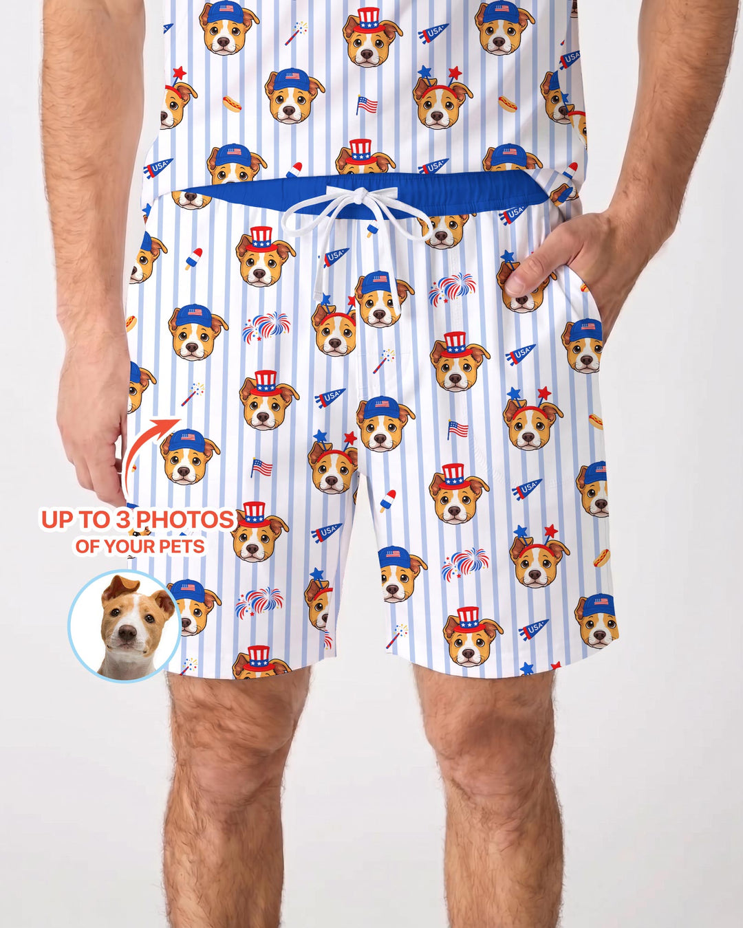 Custom Pet Image 4th of July Family Matching Bamboo Men Short Sleeve Short Pajama Set