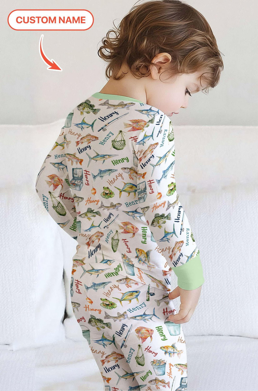 Happy Fishing Adventure Custom Name Bamboo Two Piece Long Sleeve Pajama Set