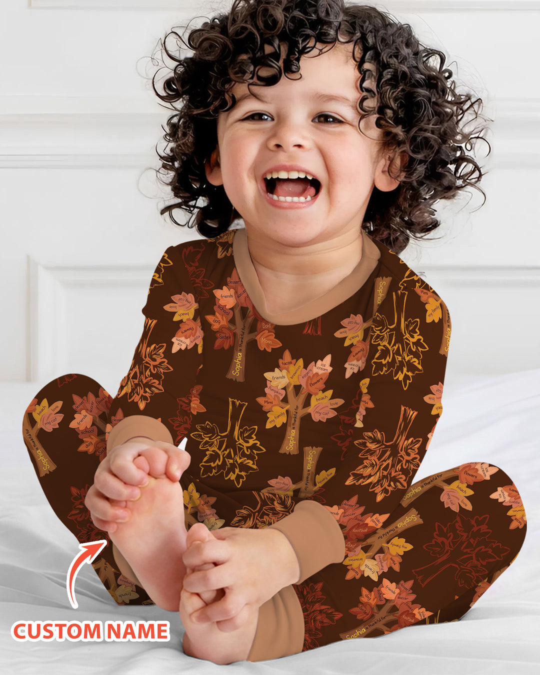 Custom Thanksgiving Tree Bamboo Two Piece Long Sleeve Pajama Set