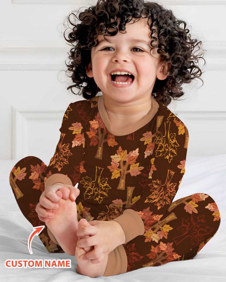 Custom Thanksgiving Tree Bamboo Two Piece Long Sleeve Pajama Set