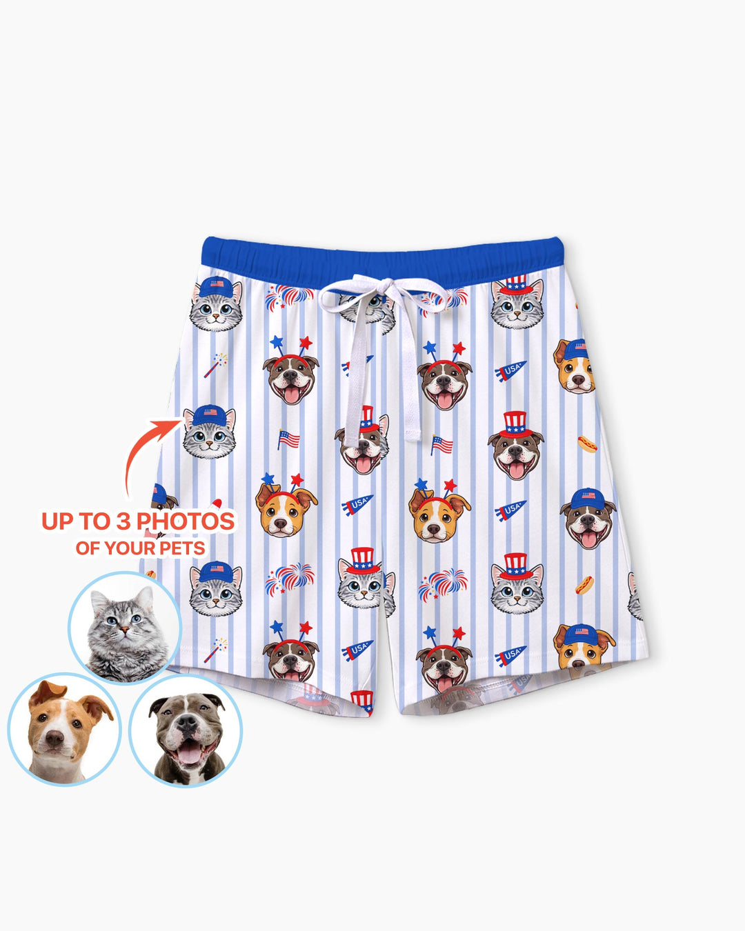 Custom Pet Image 4th of July Family Matching Bamboo Women Short Sleeve Short Pajama