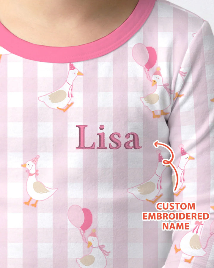 Custom Embroidered Birthday Boy/Girl Baby Bamboo Two Piece Long Sleeve Pajama Set