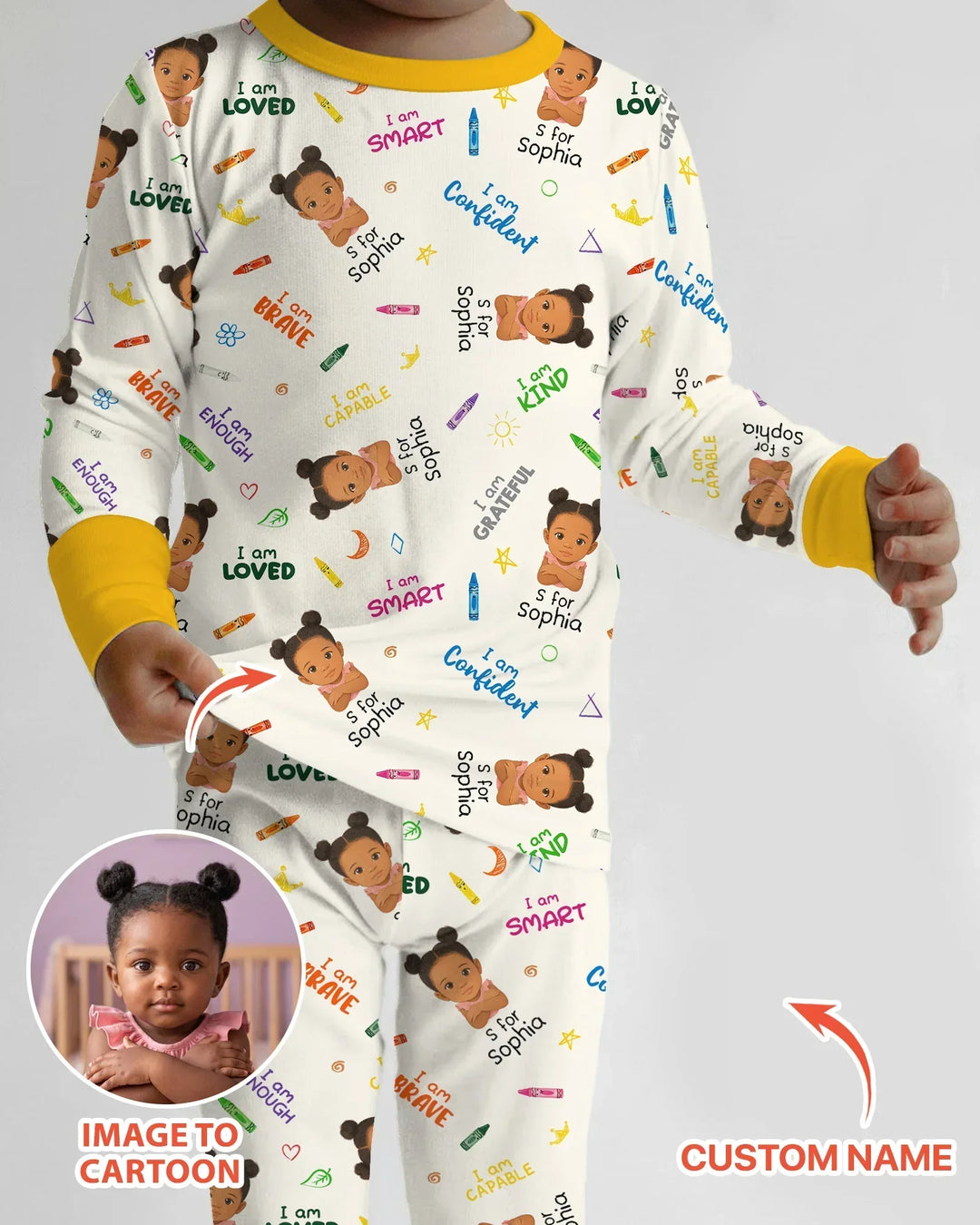 Kids Affirmations Custom  Bamboo Two Piece Long Sleeve Pajama Set