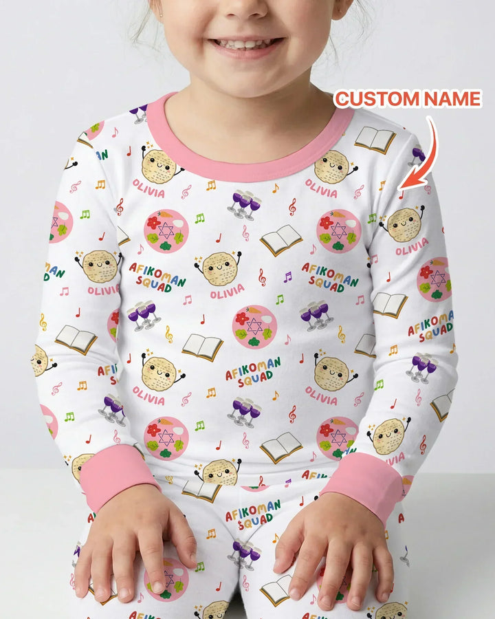 Custom Name Passover Afikoman Squad Bamboo Two Piece Long Sleeve Pajama Set