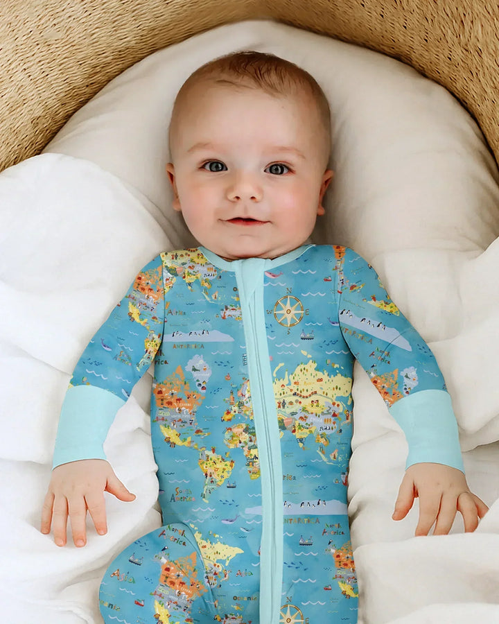 Whimsical World Map Family Matching Bamboo Convertible Zippy