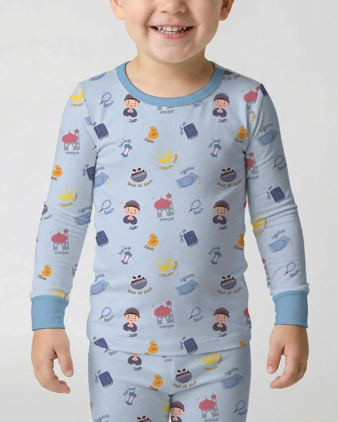 Cute Ramadhan Mubarak Bamboo Two Piece Long Sleeve Pajama Set