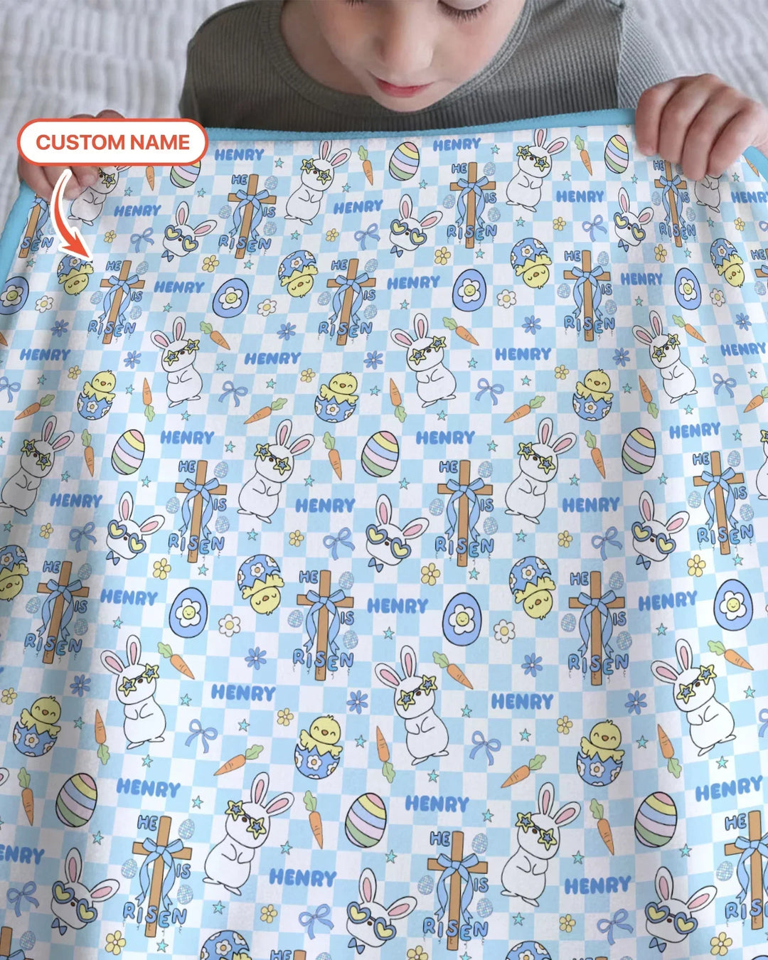 Custom Name Retro Easter Bamboo Blanket