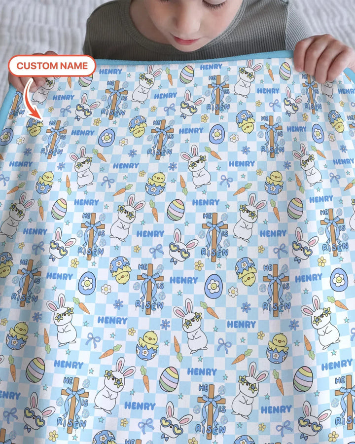 Custom Name Retro Easter Bamboo Blanket