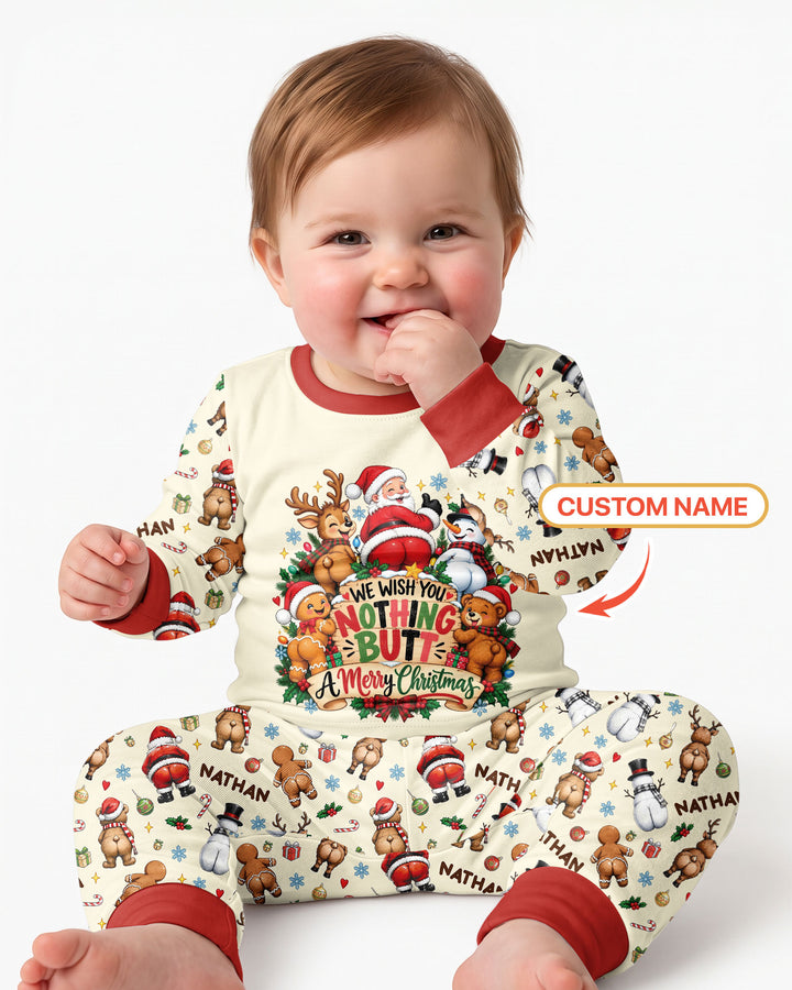 We Wish You Nothing But A Merry Christmas Custom Name Bamboo Two Piece Long Sleeve Pajama Set
