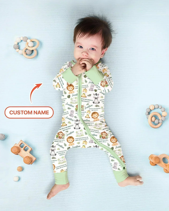 Custom Name Bible Verse Safari Animal Bamboo Convertible Zippy